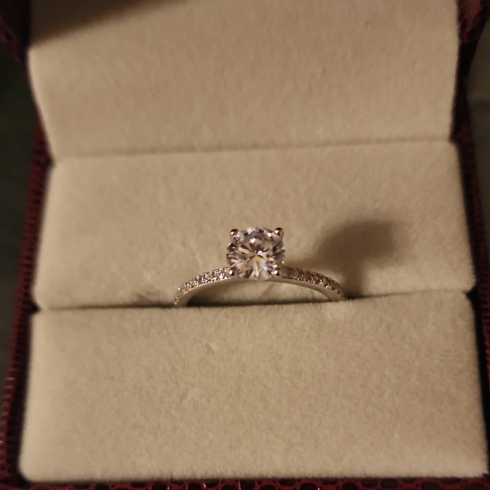 Radiant Silver Crystal Ring Moissanite New